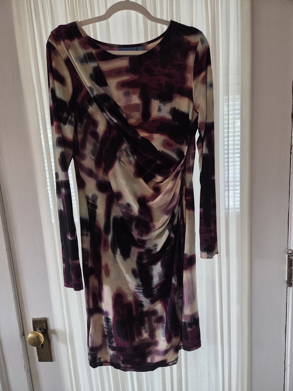Simply Vera Vera Wang Long Sleeve Tie-Dye Sheath Dress in Plum and Cream